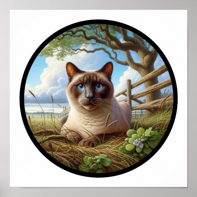 Poster Une image circulaire 3D d'un beau chat siamois (Devant)