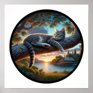 Poster Une image circulaire 3D d'un beau tabby Cat