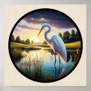 Poster Une image circulaire 3D d'un bel aigrette