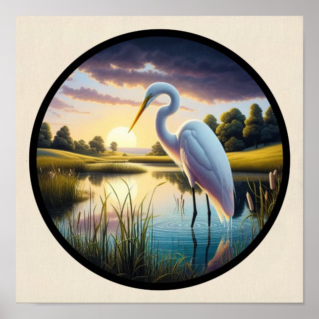 Poster Une image circulaire 3D d'un bel aigrette (Devant)