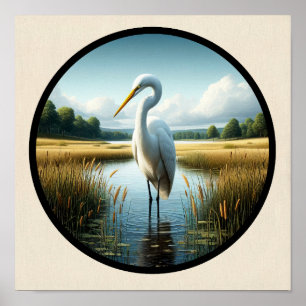 Poster Une image circulaire 3D d'un bel aigrette