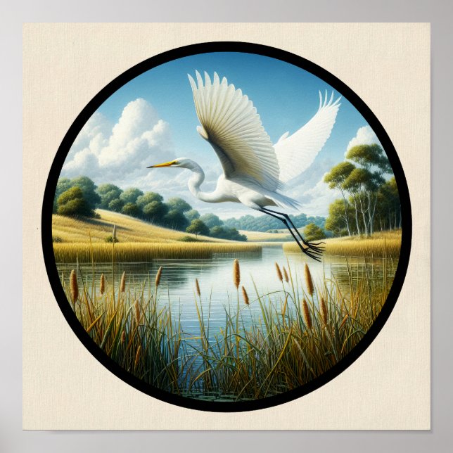Poster Une image circulaire 3D d'un bel aigrette (Devant)