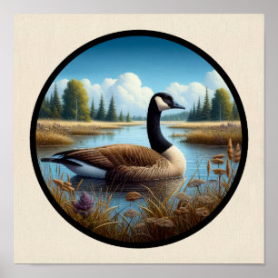 Poster Une image circulaire 3D d'une belle oie canadienne