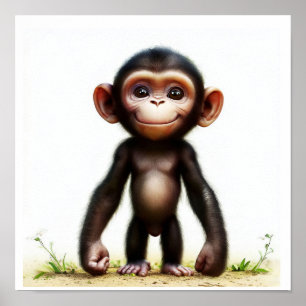 Poster Une image de chimpanzé à l'aquarelle rendue en 3D