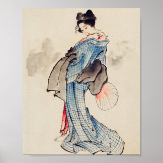 Poster Une Japonaise À Kimono Par Katsushika Hokusai