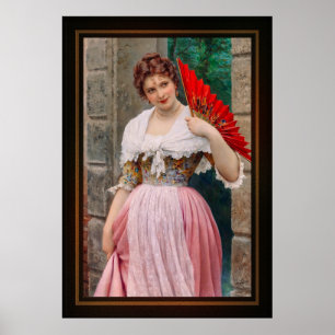 Poster Une jeune dame avec un ventilateur rouge par Eugen