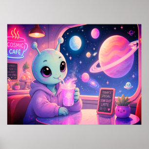 Poster Une jolie fille extraterrestre buvant du soda au m