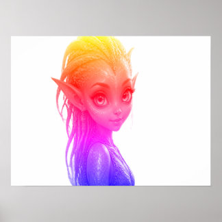 Poster Une jolie fille extraterrestre rose sur un mur
