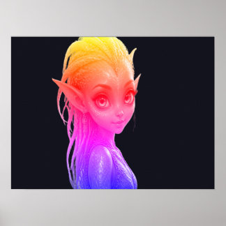 Poster Une jolie fille extraterrestre rose sur un mur
