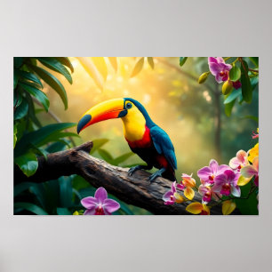 Poster Une jungle tropicale vibrante avec un toucan