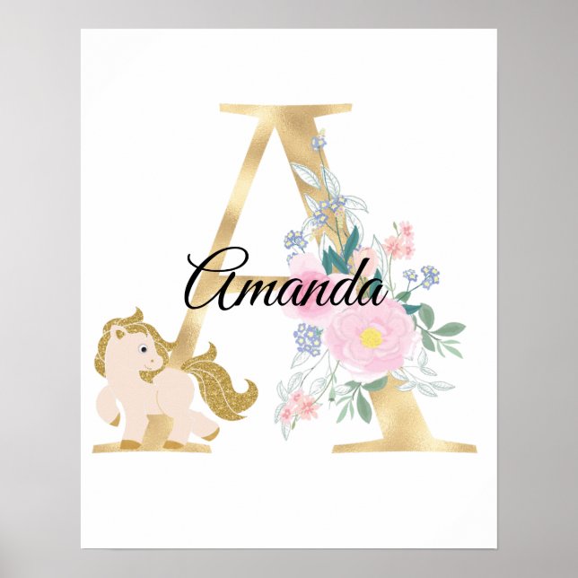 Poster Une lettre nom personnalisé monogramme avec poney (Devant)