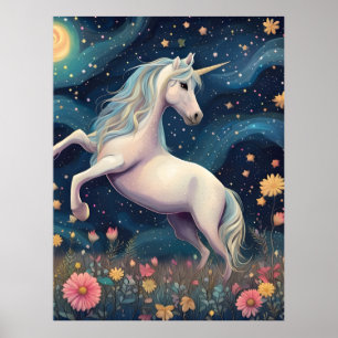 Poster Une Licorne dans la Nuit Étoilée