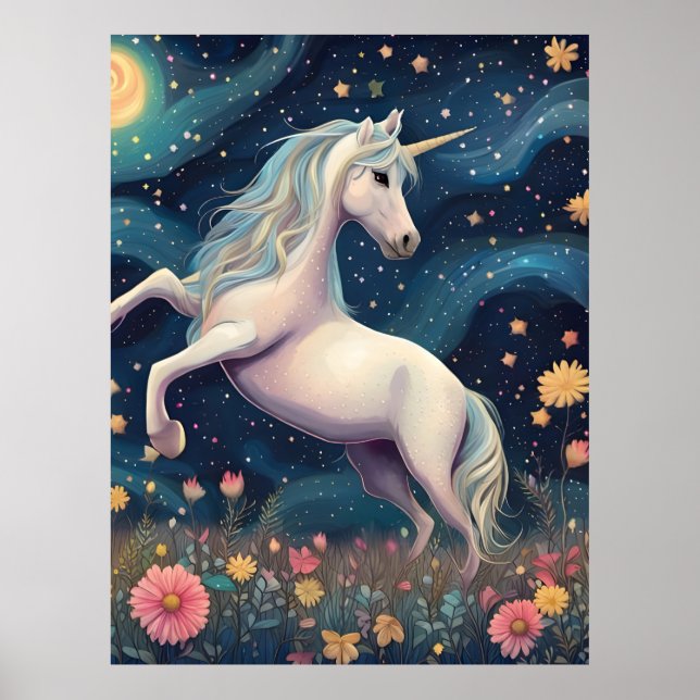 Poster Une licorne dans la nuit étoilée (Devant)