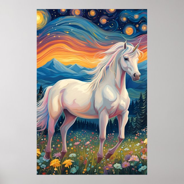 Poster Une licorne dans la nuit étoilée (Devant)