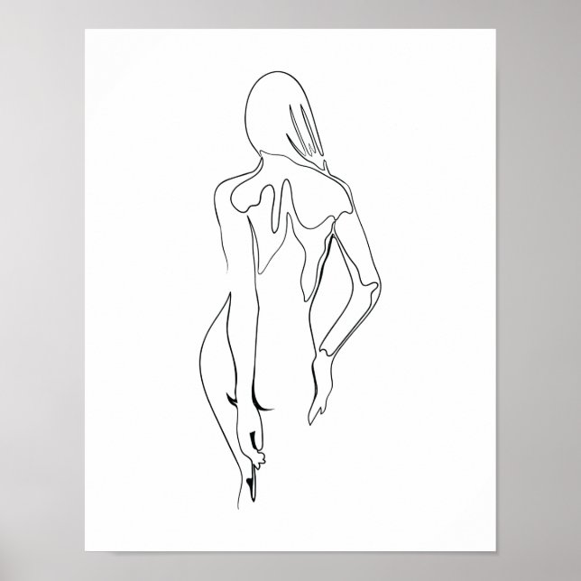Poster Une ligne de dessin nacket Frau Rücken art unique (Devant)