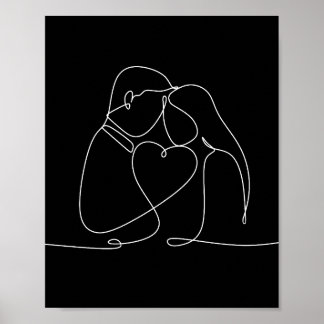 Poster Une ligne en continu couple amour art numérique po