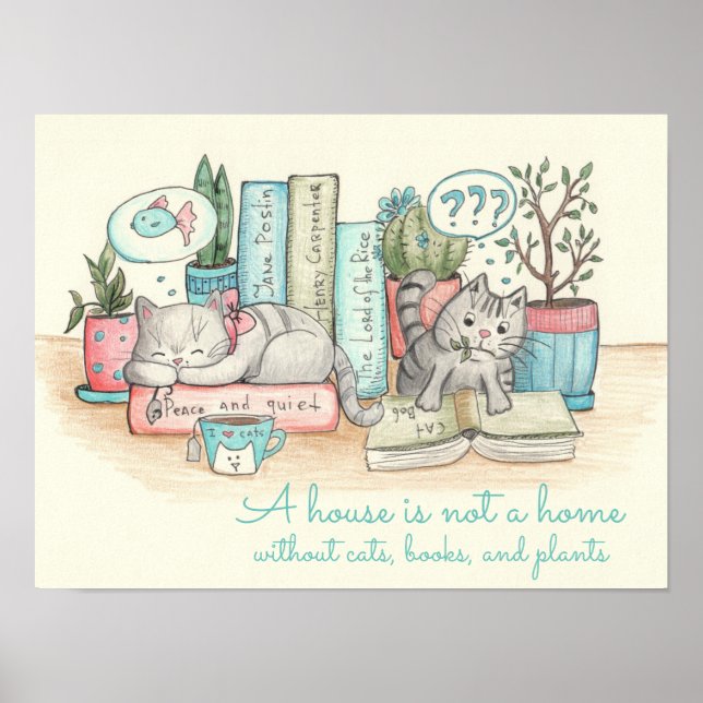 Poster Une maison n'est pas une maison sans chats, livres (Devant)