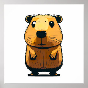 Poster Une mignonne Capybara debout face à la pose avant