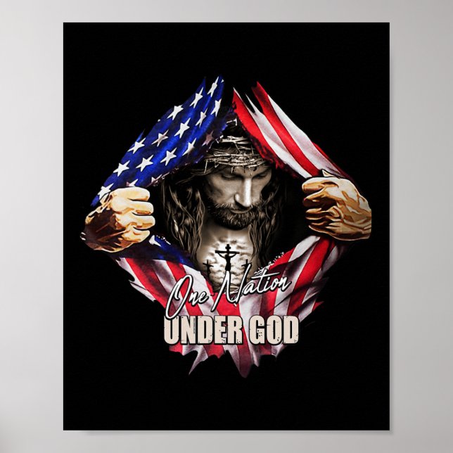 Poster Une nation sous Dieu Jésus Art Nous Drapeau Christ (Devant)