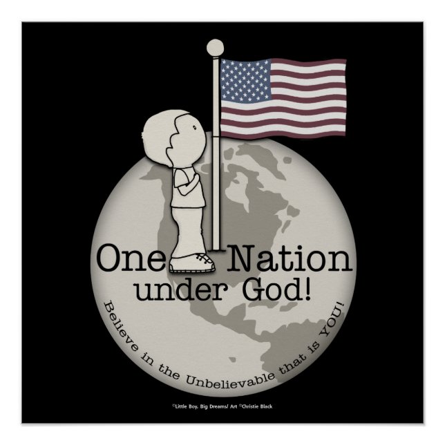 Poster Une nation sous Dieu, petit garçon au drapeau amér (Devant)