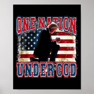 Poster Une nation sous Dieu Trump Prie Jésus Drapeau amér