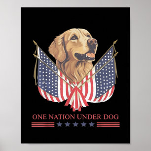 Poster Une nation sous le drapeau américain Golden Retrie