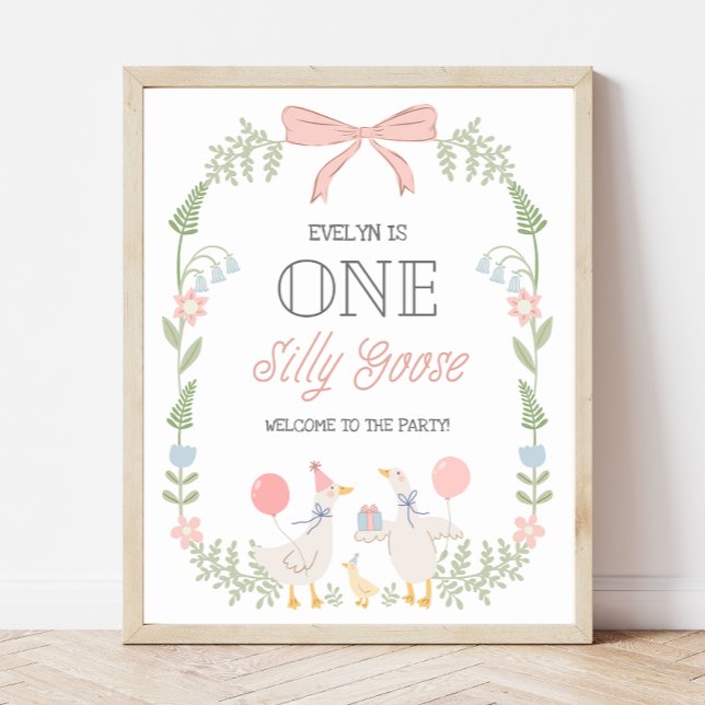Poster Une oie sotte Floral Bow rose Anniversaire Bienven (Créateur téléchargé)