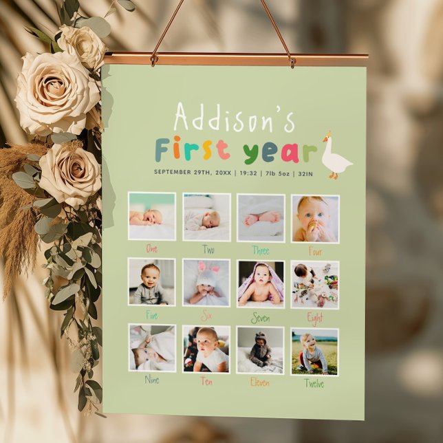 Poster Une oie sotte Première année Anniversaire Photo Co (Créateur téléchargé)