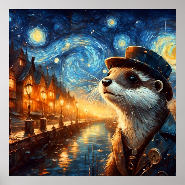 Poster Une Otter Steampunk dans la nuit étoilée (Devant)