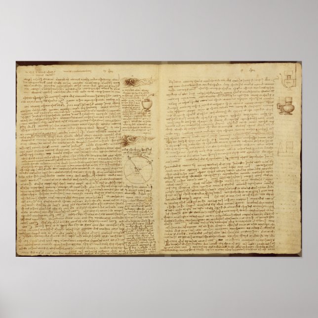 Poster Une page du Codex Leicester, 1508-12 (Devant)