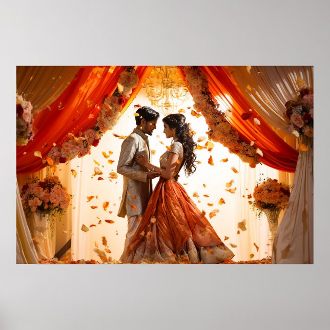 Poster Une peinture à l'huile mariage indienne hindoue (Devant)