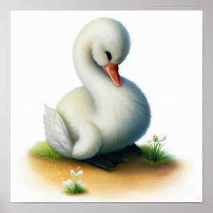 Poster Une peinture numérique d'un jeune mignon cygne