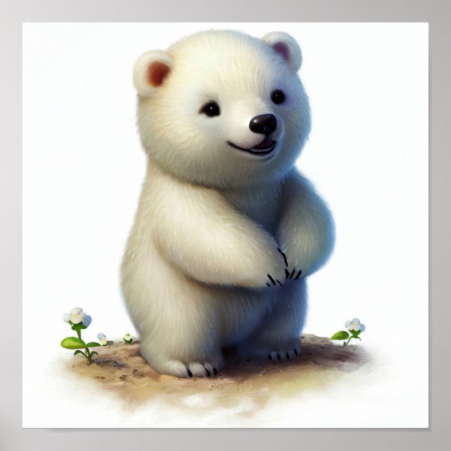 Poster Une peinture numérique d'un jeune ours polaire mig (Devant)