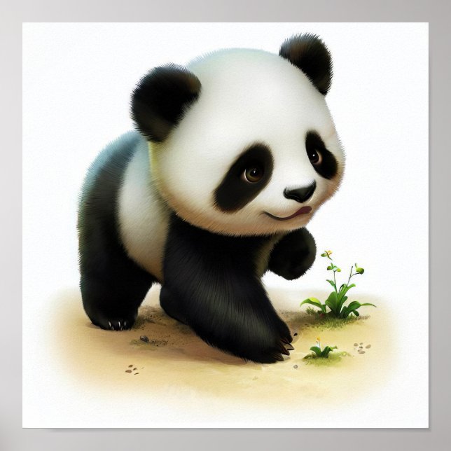 Poster Une peinture numérique d'un jeune panda mignon (Devant)