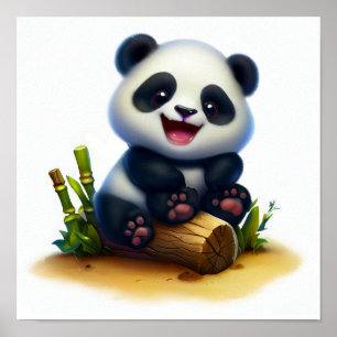 Poster Une peinture numérique d'un jeune panda mignon