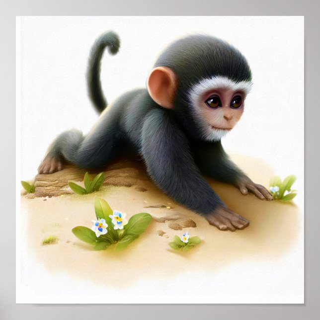 Poster Une peinture numérique d'un jeune singe Vervet mig (Devant)