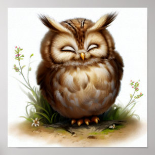 Poster Une peinture numérique d'un joli hibou aux longues