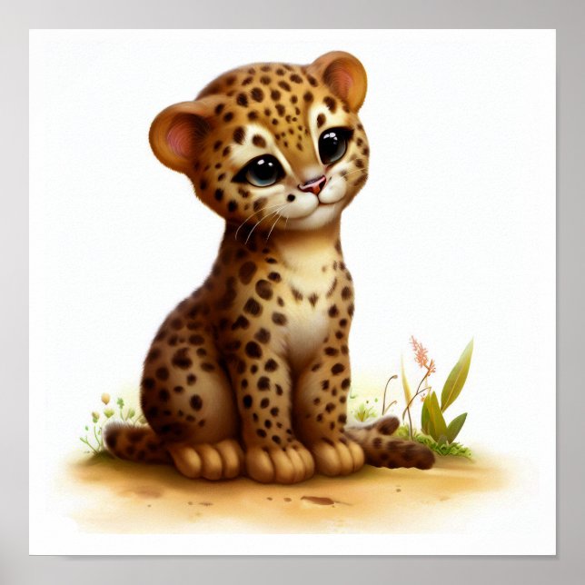 Poster Une peinture numérique d'un joli jeune Ocelot (Devant)