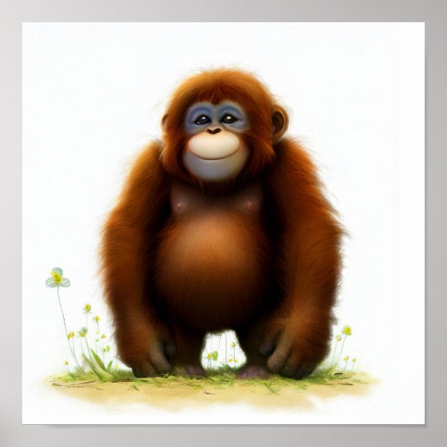 Poster Une peinture numérique d'un joli Orangutan (Devant)