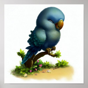 Poster Une peinture numérique d'un joli perroquet à ailes