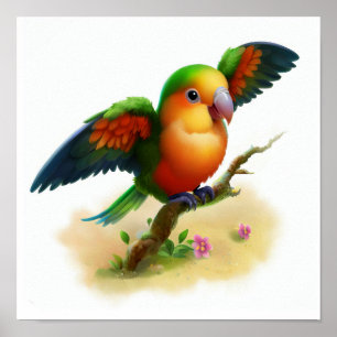 Poster Une peinture numérique d'un joli perroquet à ventr