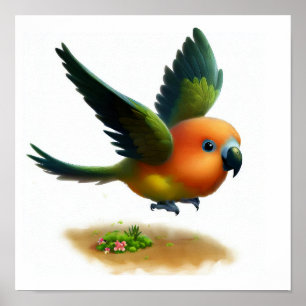 Poster Une peinture numérique d'un joli perroquet à ventr