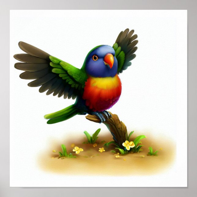 Poster Une peinture numérique d'un mignon Lorikeet orné (Devant)