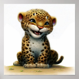 Poster Une peinture numérique d'un mignon petit léopard