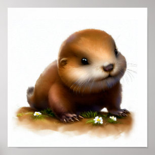 Poster Une peinture numérique d'une jolie jeune Marmotte