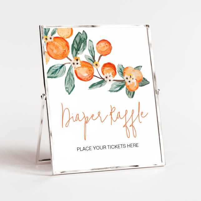 Poster Une petite croûte est sur le chemin Orange Diaper  (Neutral Cutie is on the Way Baby Shower Diaper Raffle Sign)