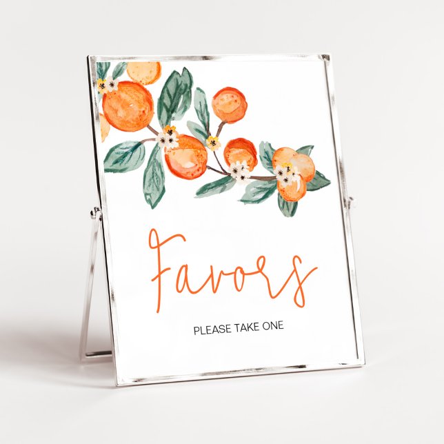 Poster Une petite croûte est sur le chemin Orange Favors (Neutral Cutie is on the Way Baby Shower Favors Sign)