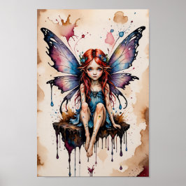 Poster Une petite fée ailée en aquarelle sur parchemin