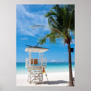 Poster Une plage blanche du courrier   de maître nageur,