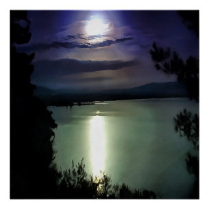 Poster Une Pleine lune Reflétant L'Art Nautique Egéen